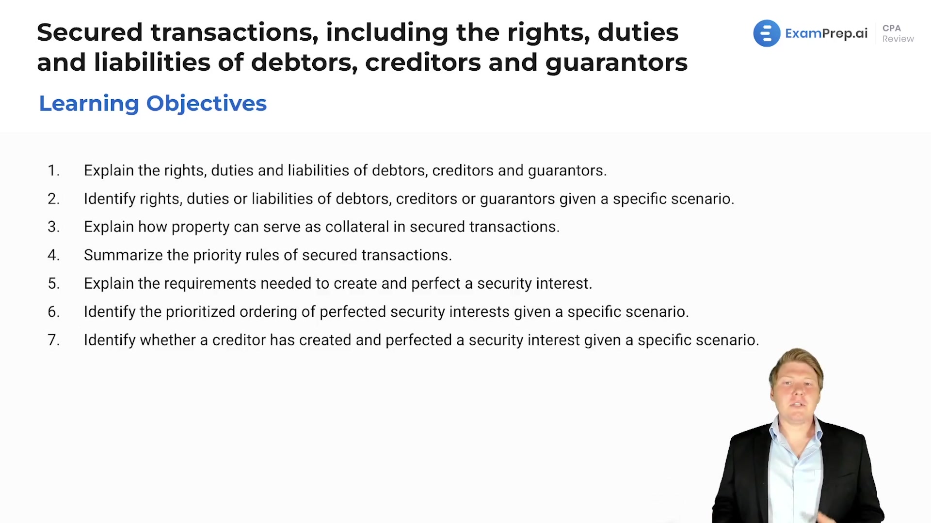 Secured Transactions, Including the Rights, Duties and Liabilities of Debtors, Creditors and Guarantors Overview lesson thumbnail