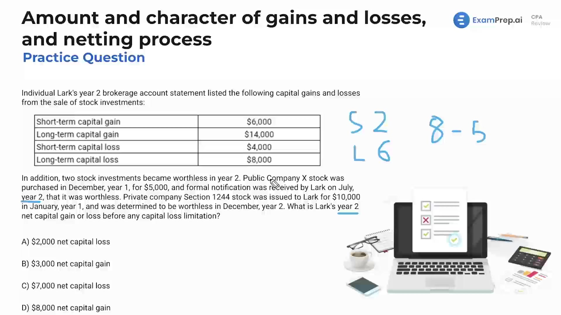 Amount and Character of Gains and Losses, and Netting Process - Practice Questions lesson thumbnail