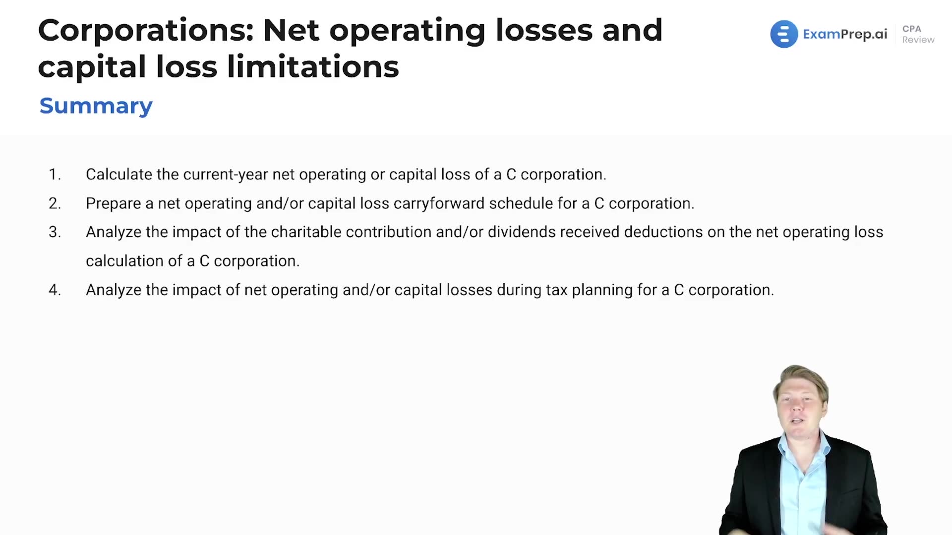 Corporations: Net Operating Losses and Capital Loss Limitations Summary lesson thumbnail