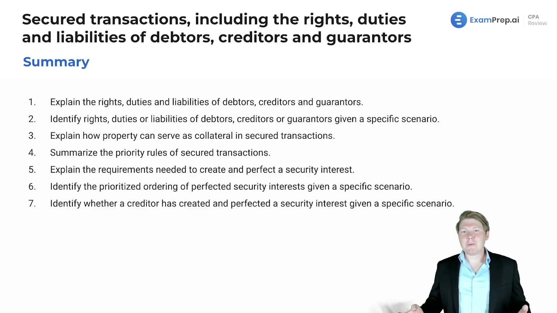 Secured Transactions, Including the Rights, Duties and Liabilities of Debtors, Creditors and Guarantors Summary lesson thumbnail