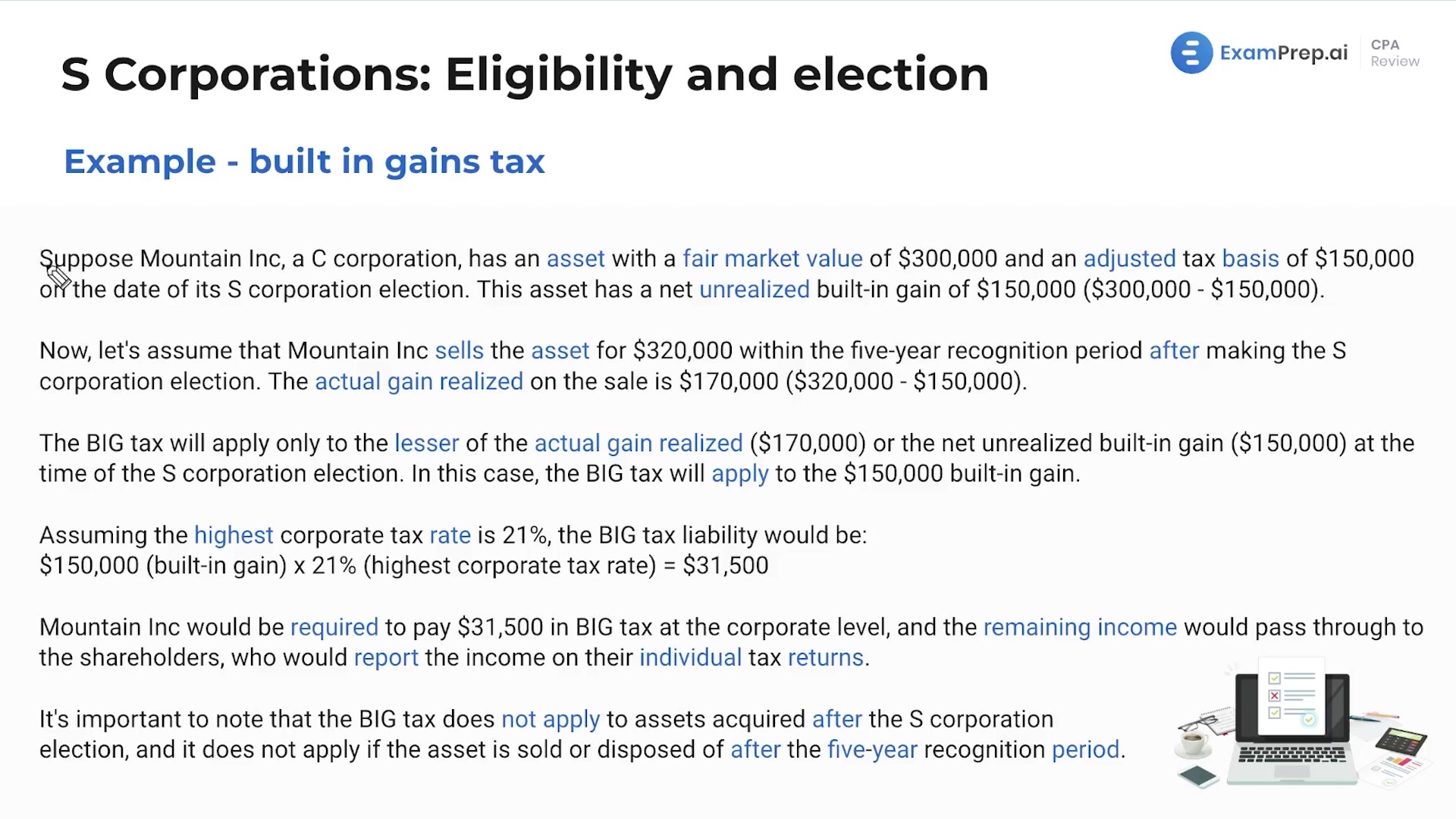 S Corporations: Built-in Gains Tax lesson thumbnail