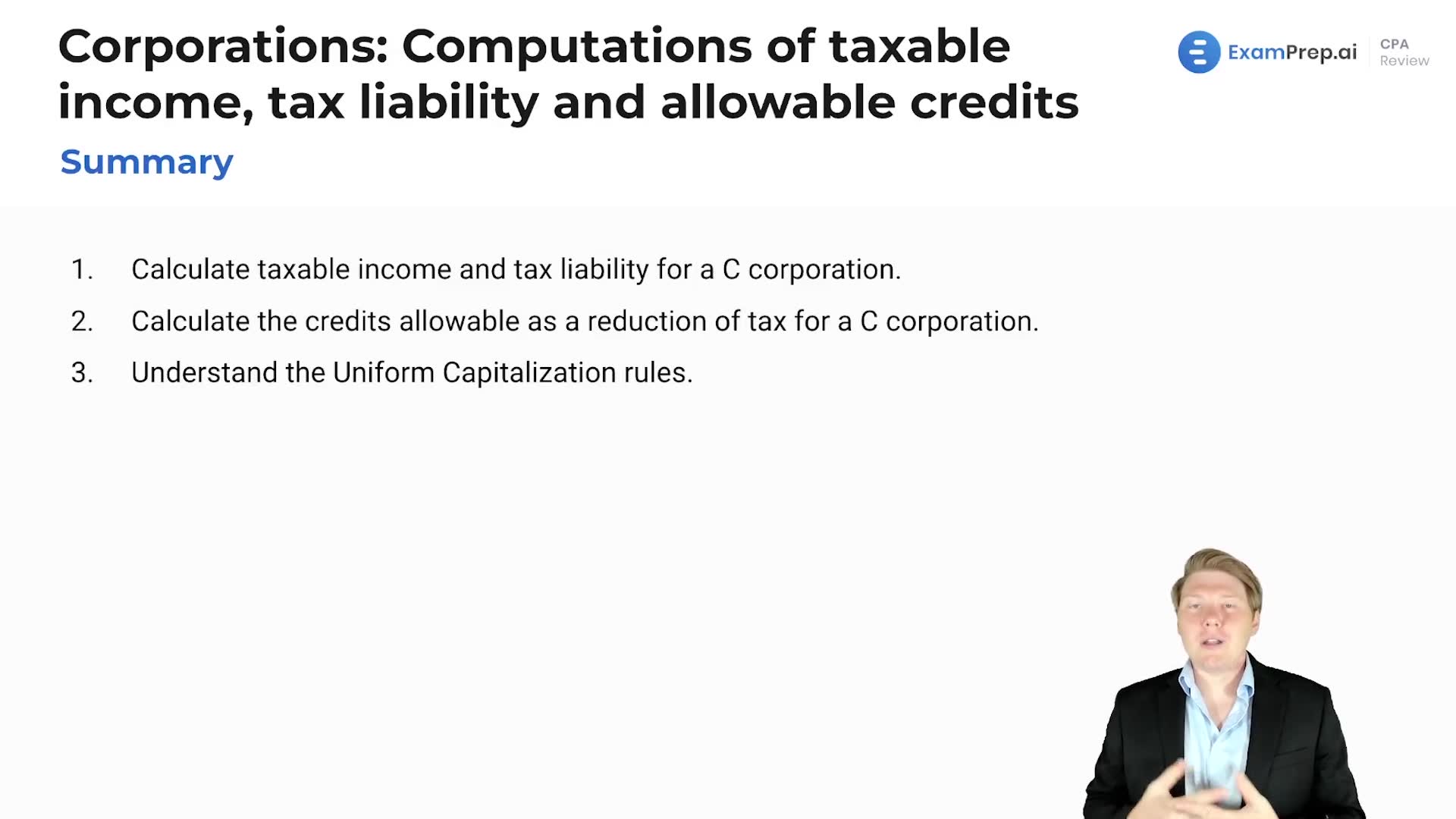 Corporations: Computations of Taxable Income, Tax Liability and Allowable Credits Summary lesson thumbnail