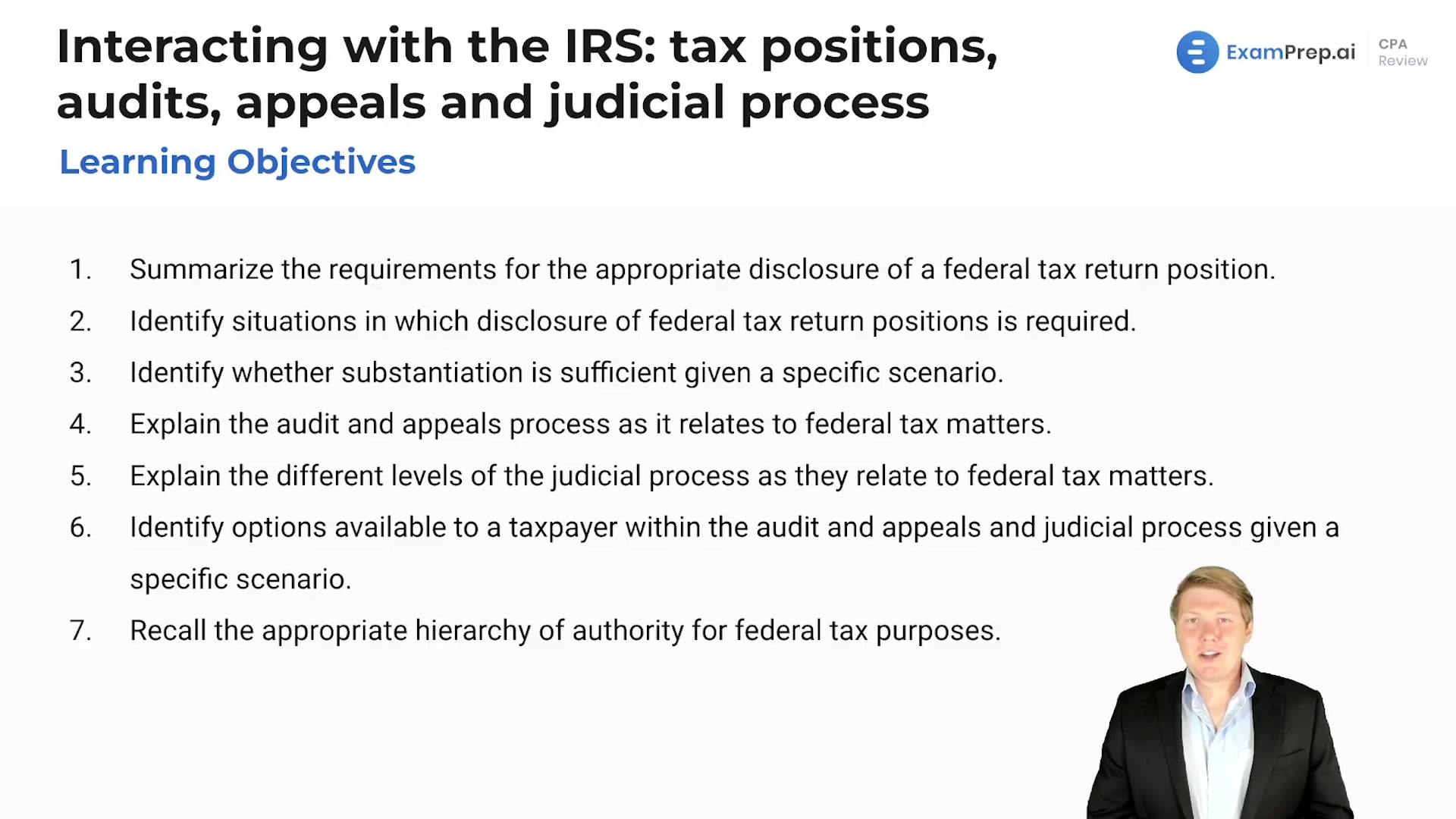 Interacting with the IRS: Tax Positions, Audits, Appeals and Judicial Process Overview lesson thumbnail