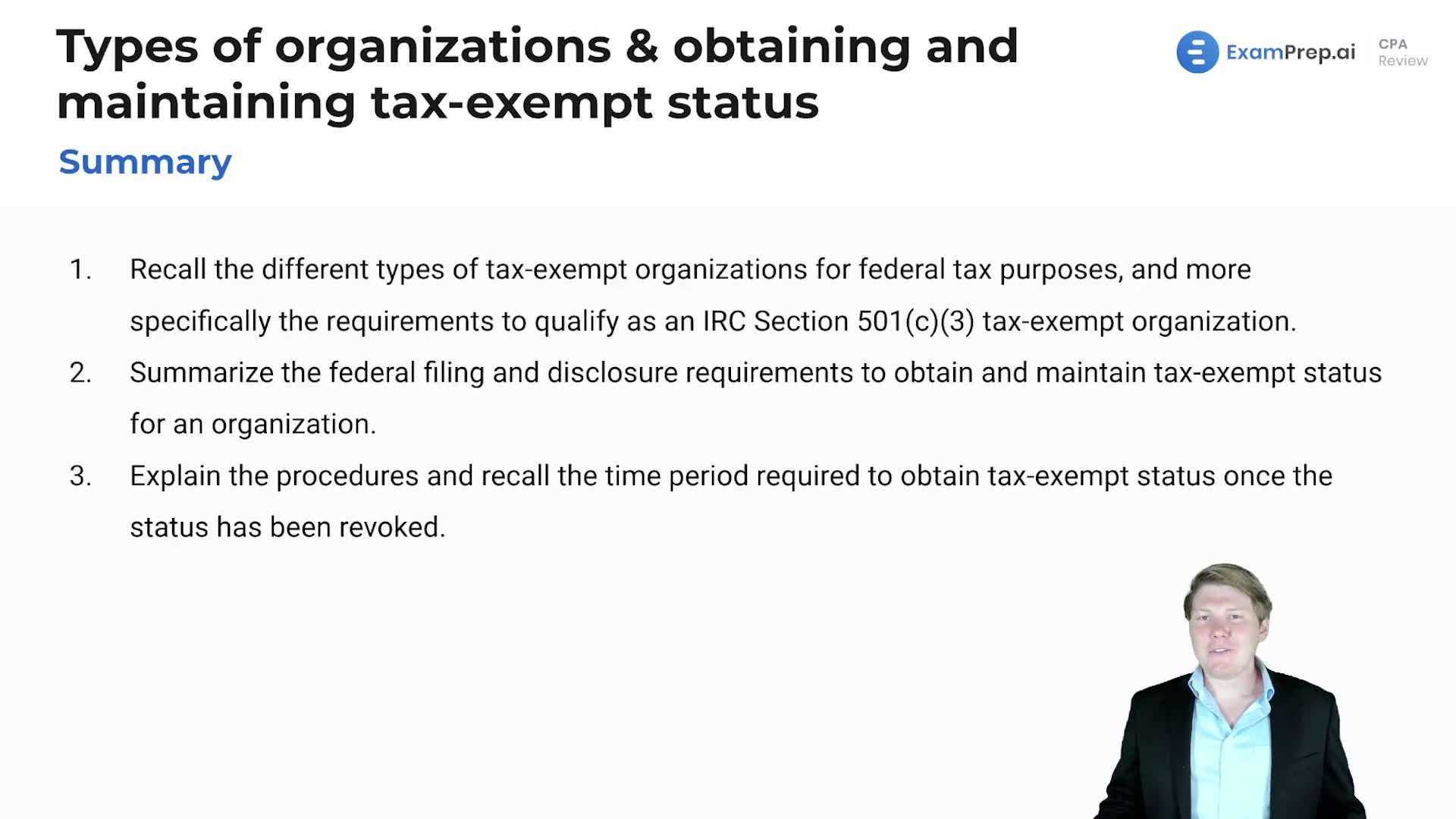 Types of Organizations & Obtaining and Maintaining Tax-Exempt Status Summary lesson thumbnail