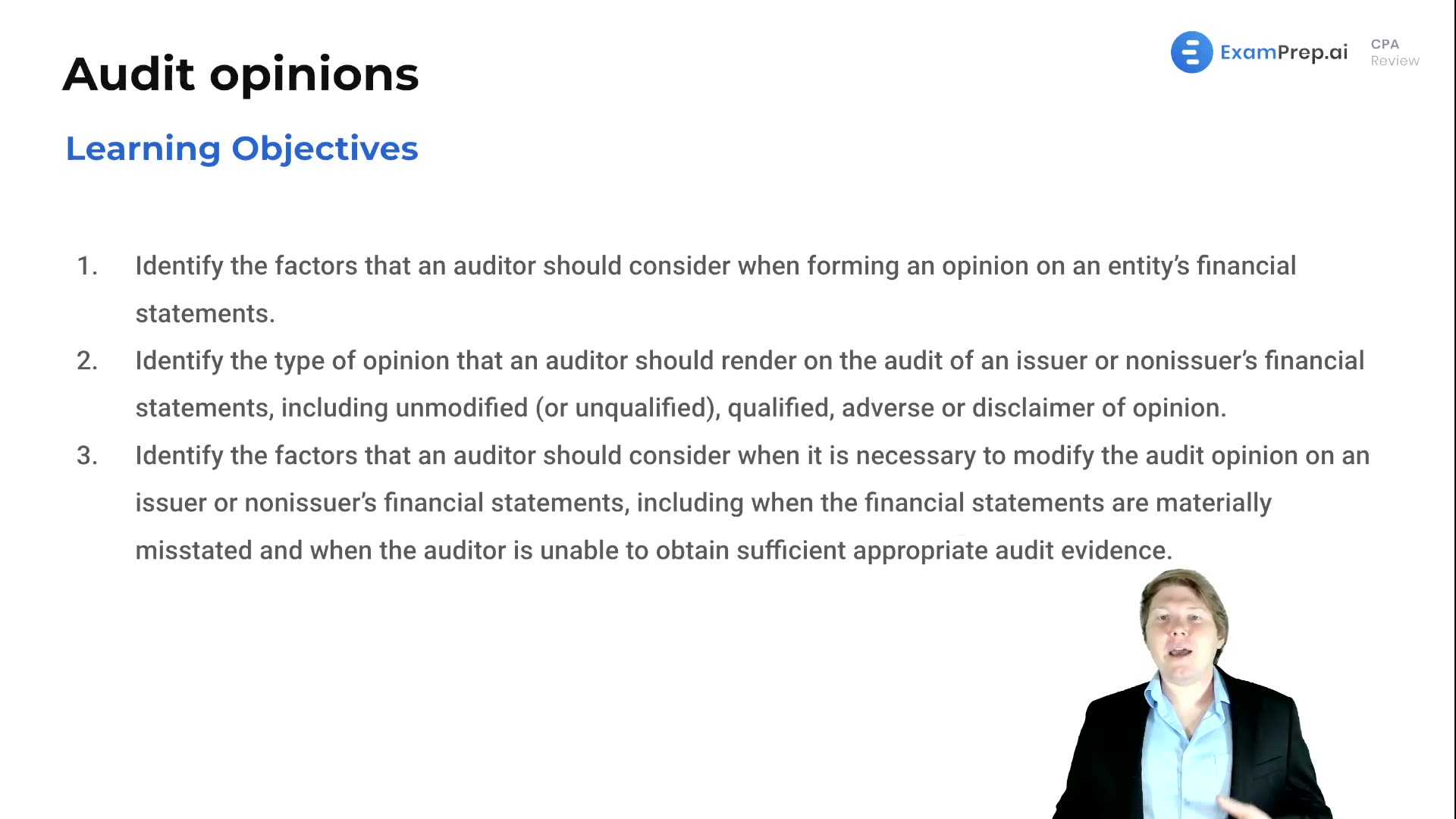 Audit Opinions Objectives lesson thumbnail