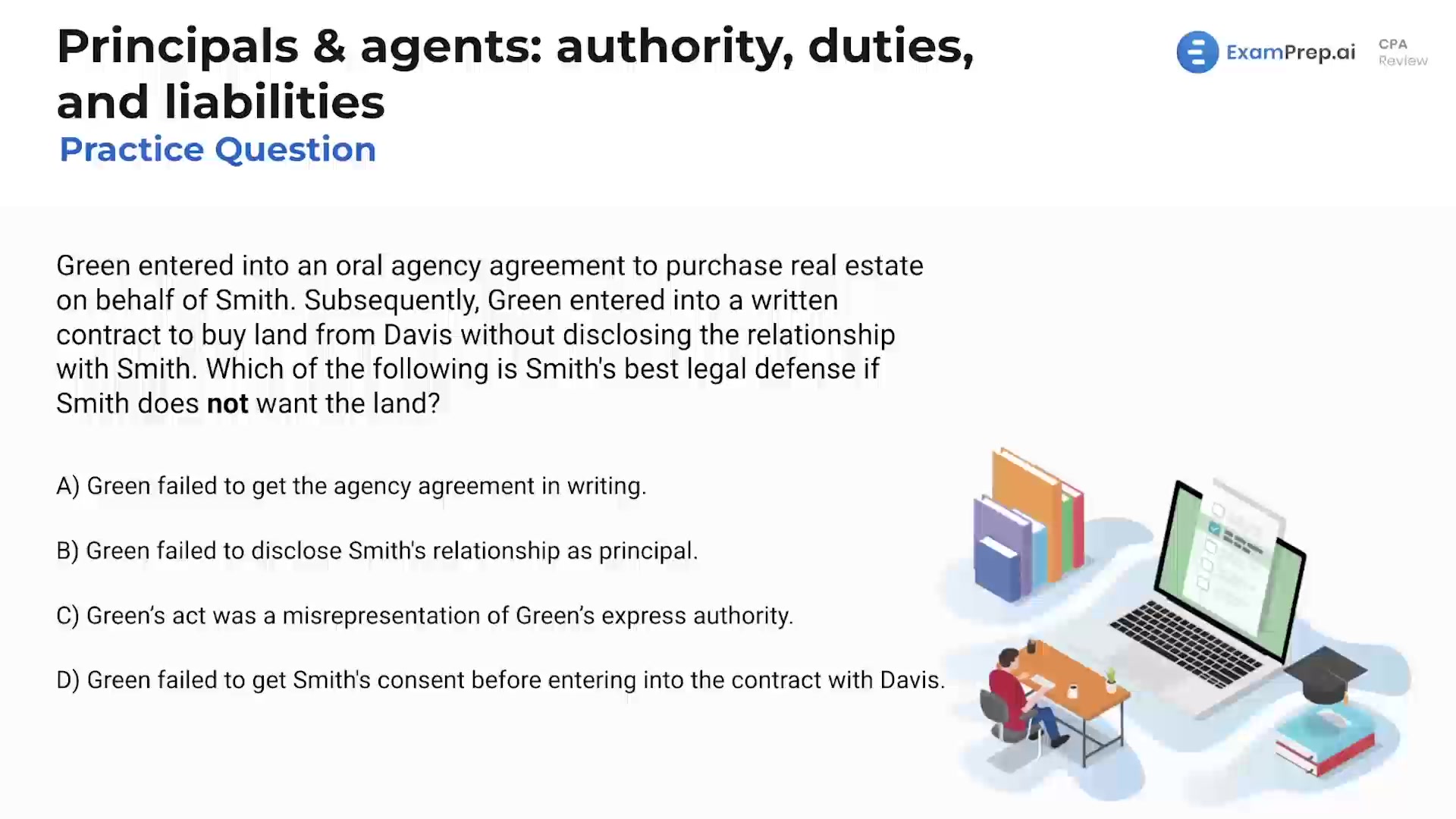 Principals & Agents: Authority, Duties, and Liabilities - Practice Questions lesson thumbnail