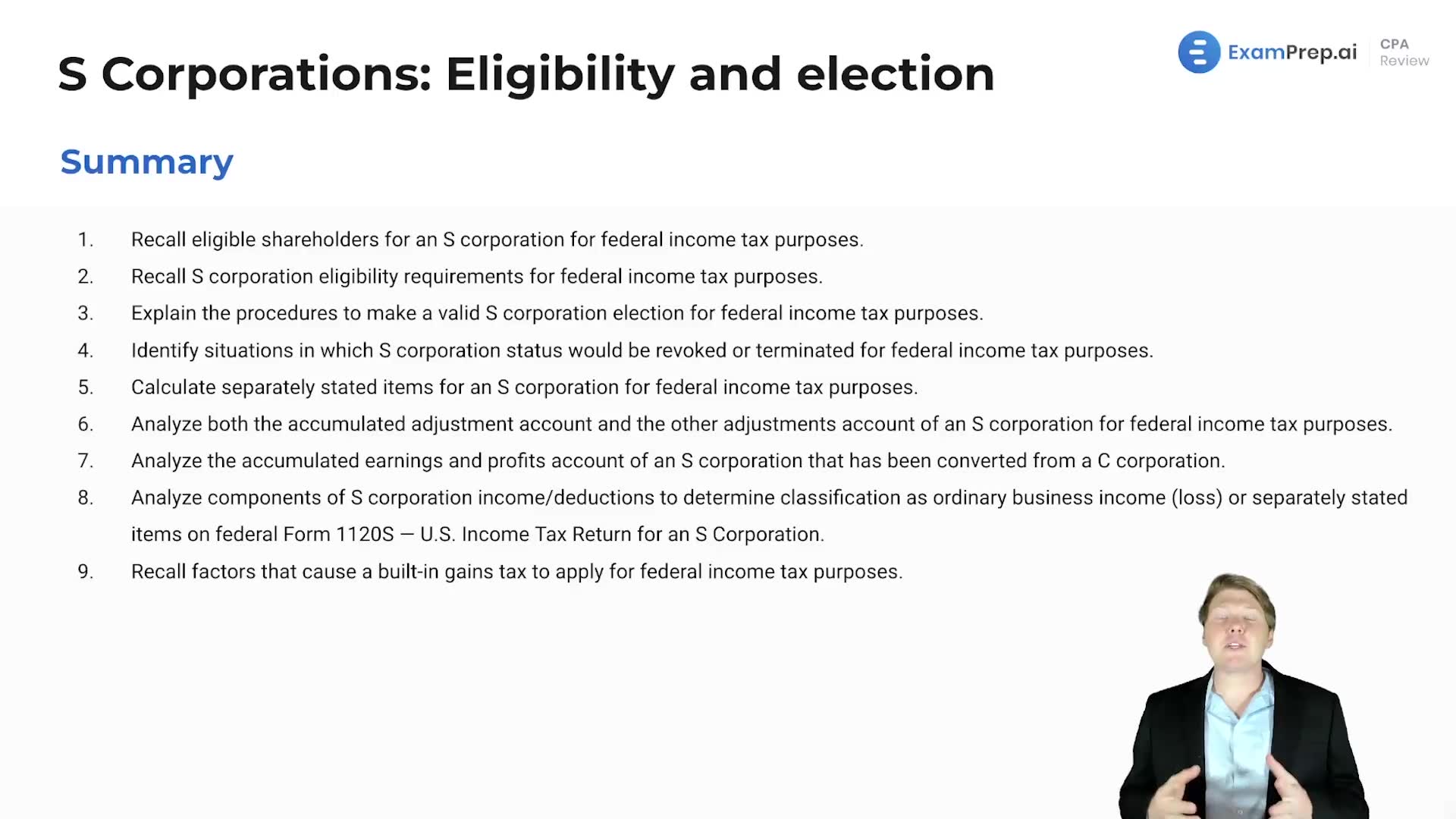 S Corporations: Eligibility and Election Summary lesson thumbnail