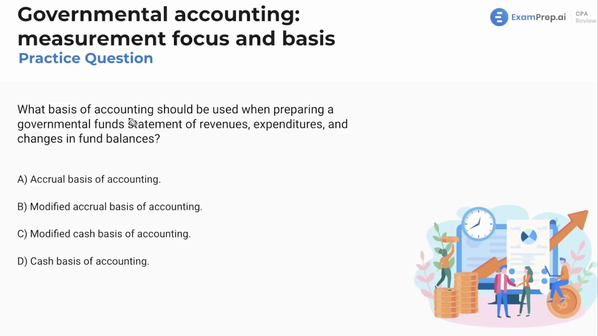 Governmental accounting: measurement focus and basis - Practice Questions lesson thumbnail