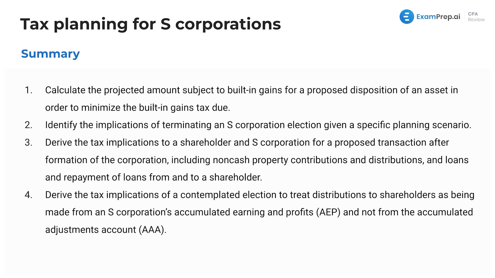 Tax Planning for S Corporations Summary lesson thumbnail