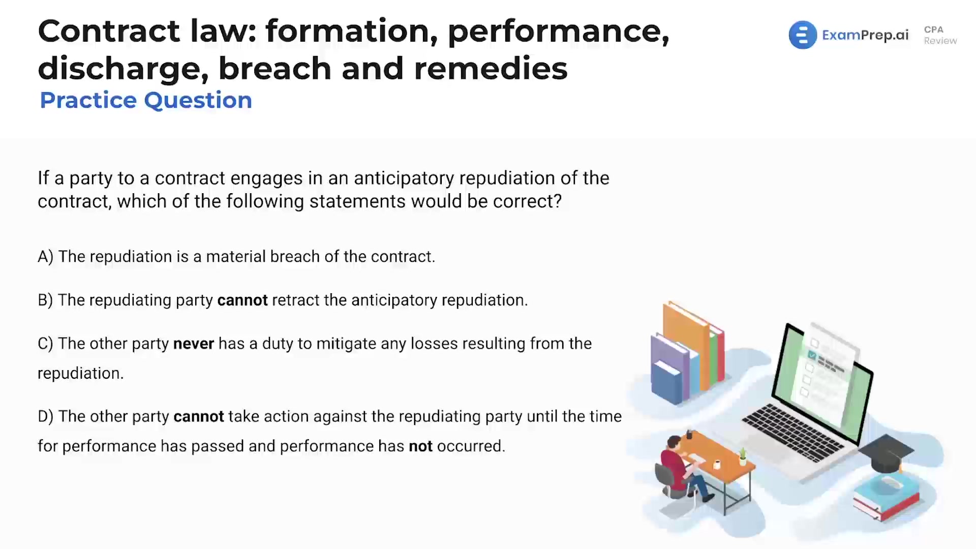 Contract Law: Formation, Performance, Discharge, Breach and Remedies - Practice Questions lesson thumbnail