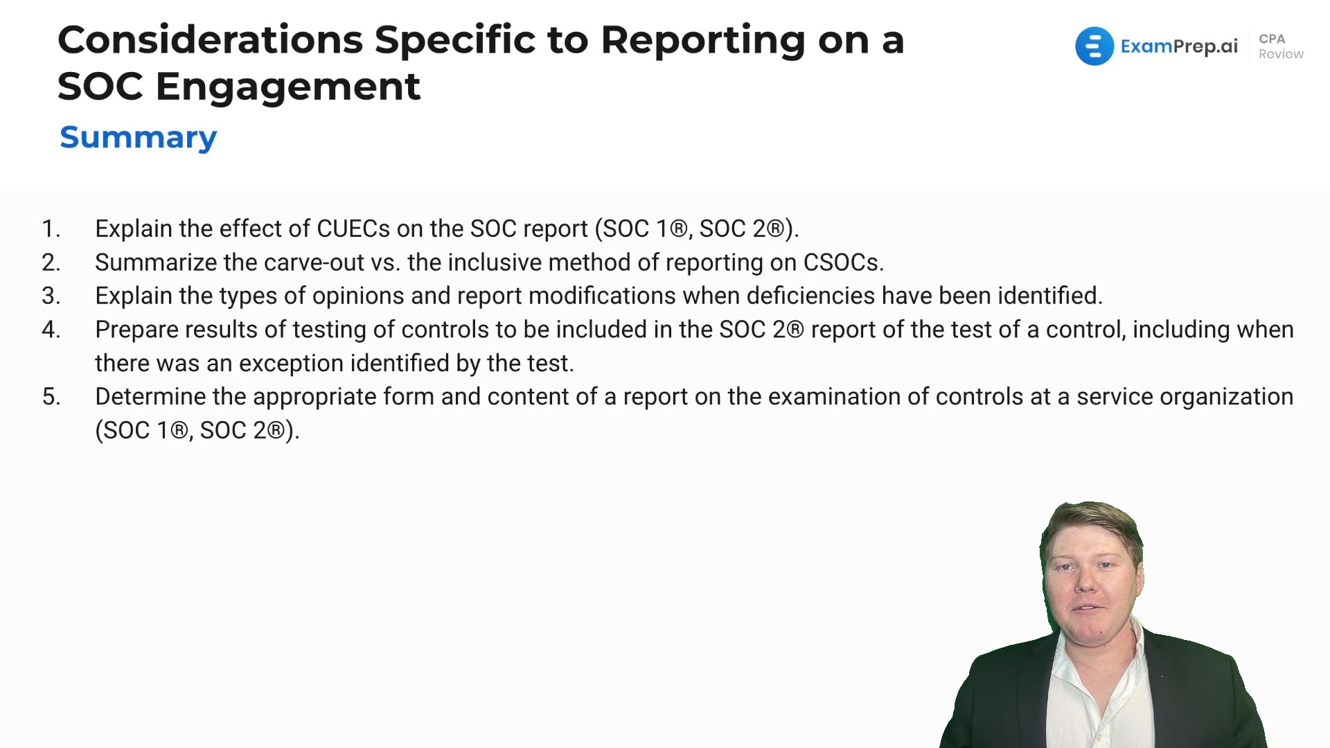 Considerations Specific to Reporting on a SOC Engagement - Summary lesson thumbnail