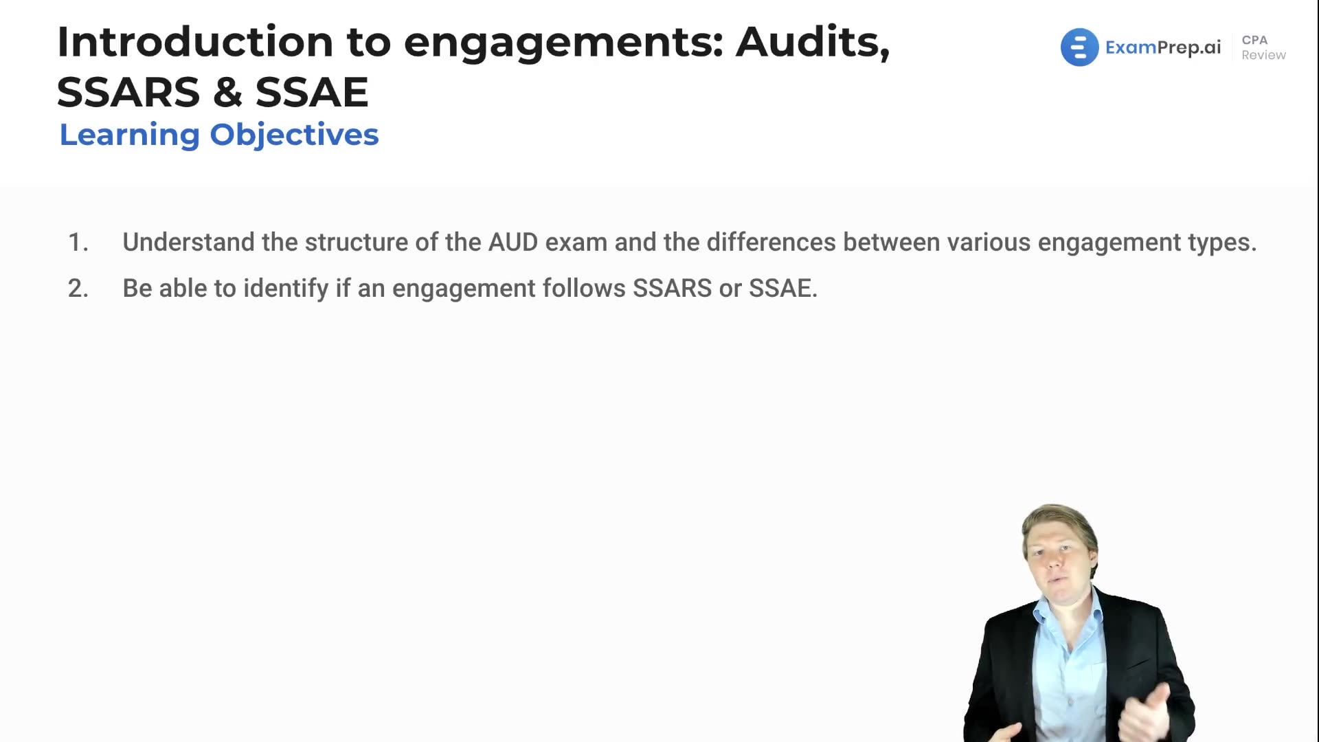 Introduction to Engagements: Audits, SSARS & SSAE Objectives lesson thumbnail