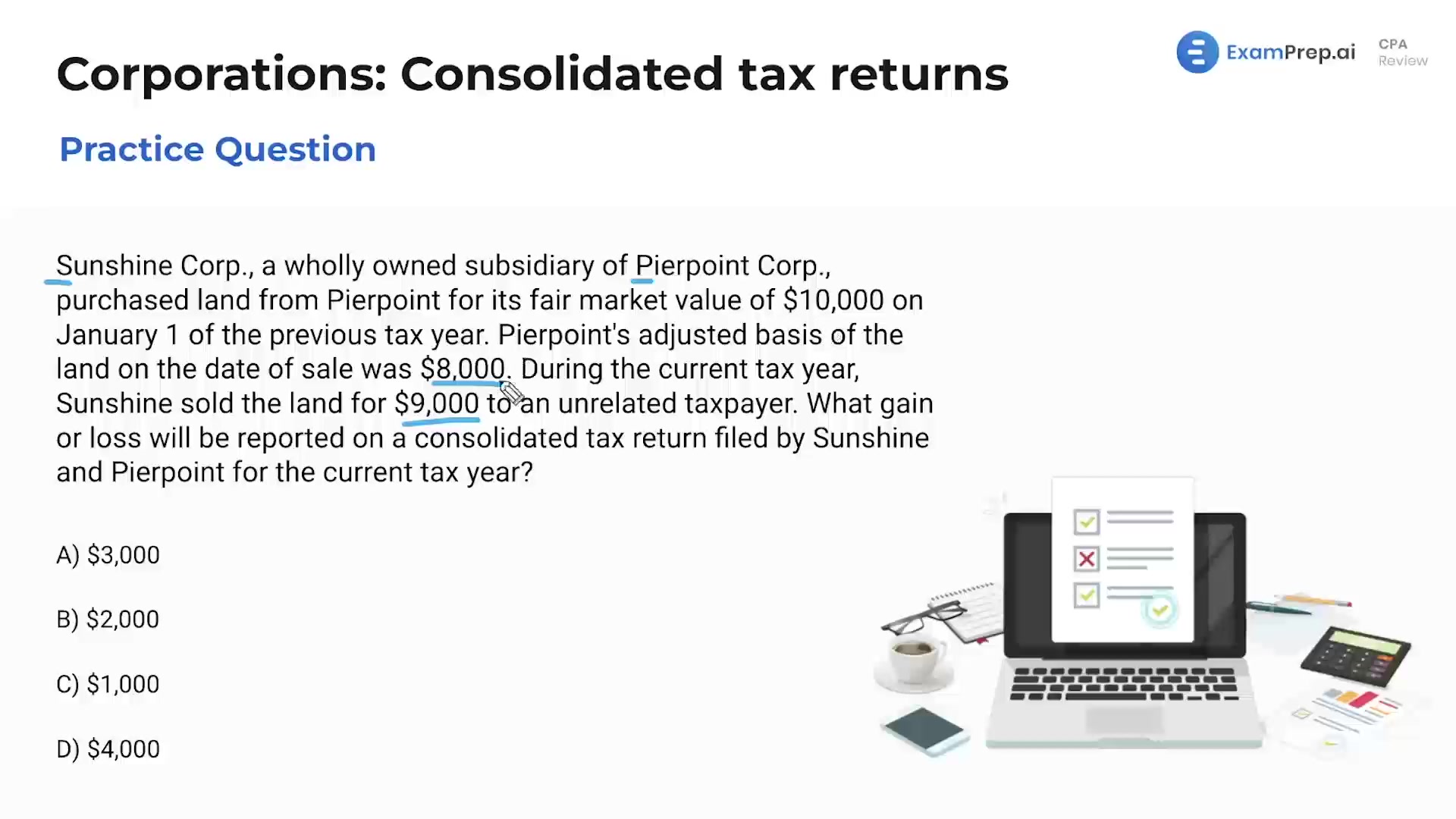 Corporations: Consolidated Tax Returns - Practice Questions lesson thumbnail