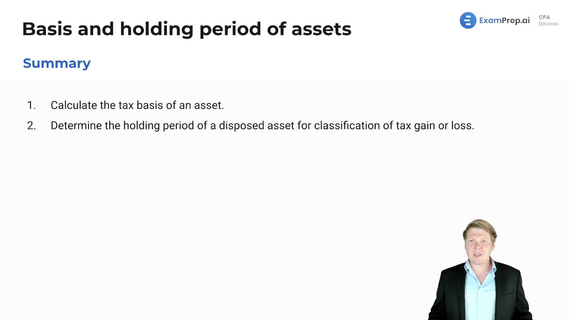 Basis and Holding Period of Assets Summary lesson thumbnail