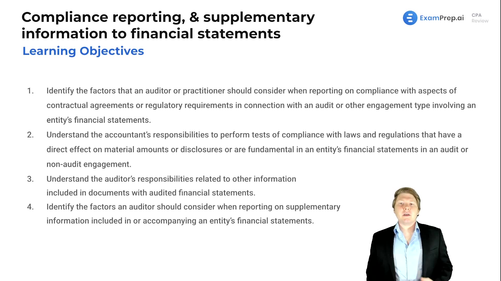 Compliance Reporting, & Supplementary Information to Financial Statements Objectives lesson thumbnail