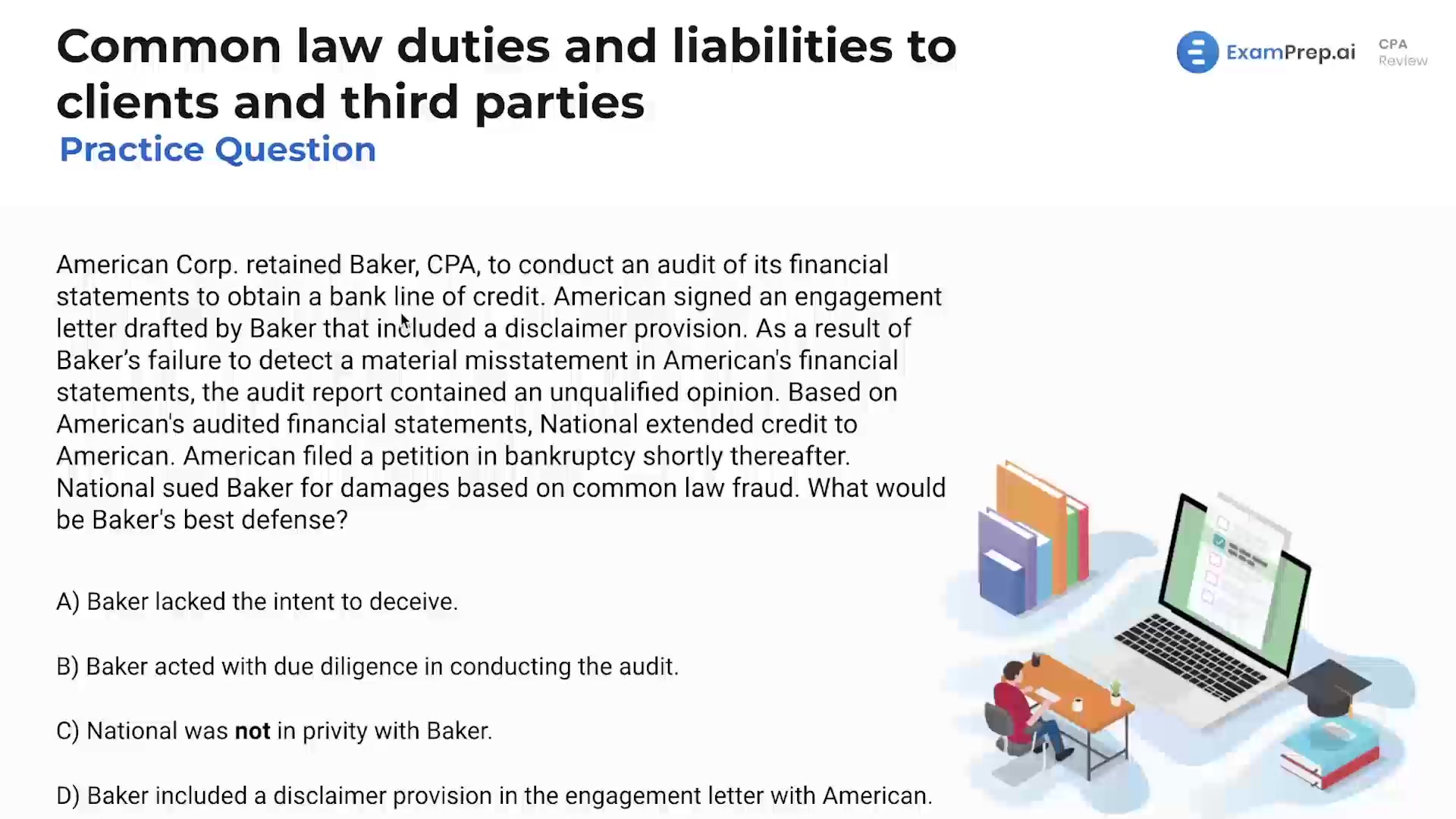 Common Law Duties and Liabilities to Clients and Third Parties - Practice Questions lesson thumbnail