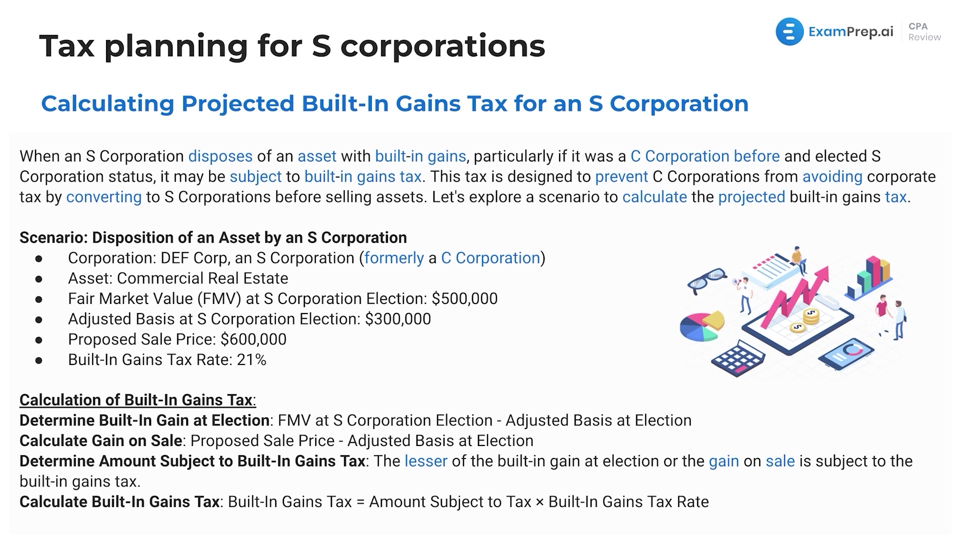 Calculating Projected Built-in Gains Tax for an S Corporation lesson thumbnail